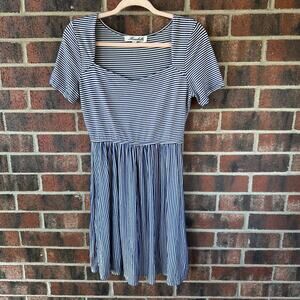 Md Annabella Navy White Striped Nautical Preppy Knit Dress Coastal Summer Basics